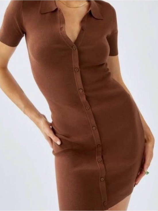 Aritzia Dresses & Skirts - Aritzia Brown Button-Down Knit Mini Dress Size M